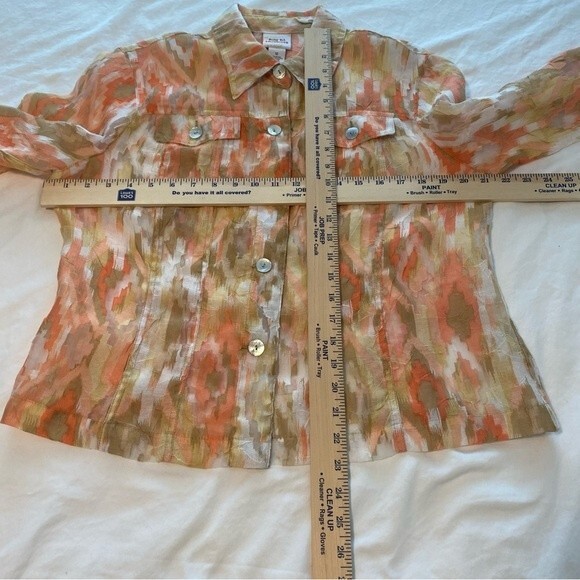 NWOT Sheer Peach Tan White Blouse Jkt Button Pocket Flattering Fit Ruby Rd SZ 12 - Picture 10 of 13